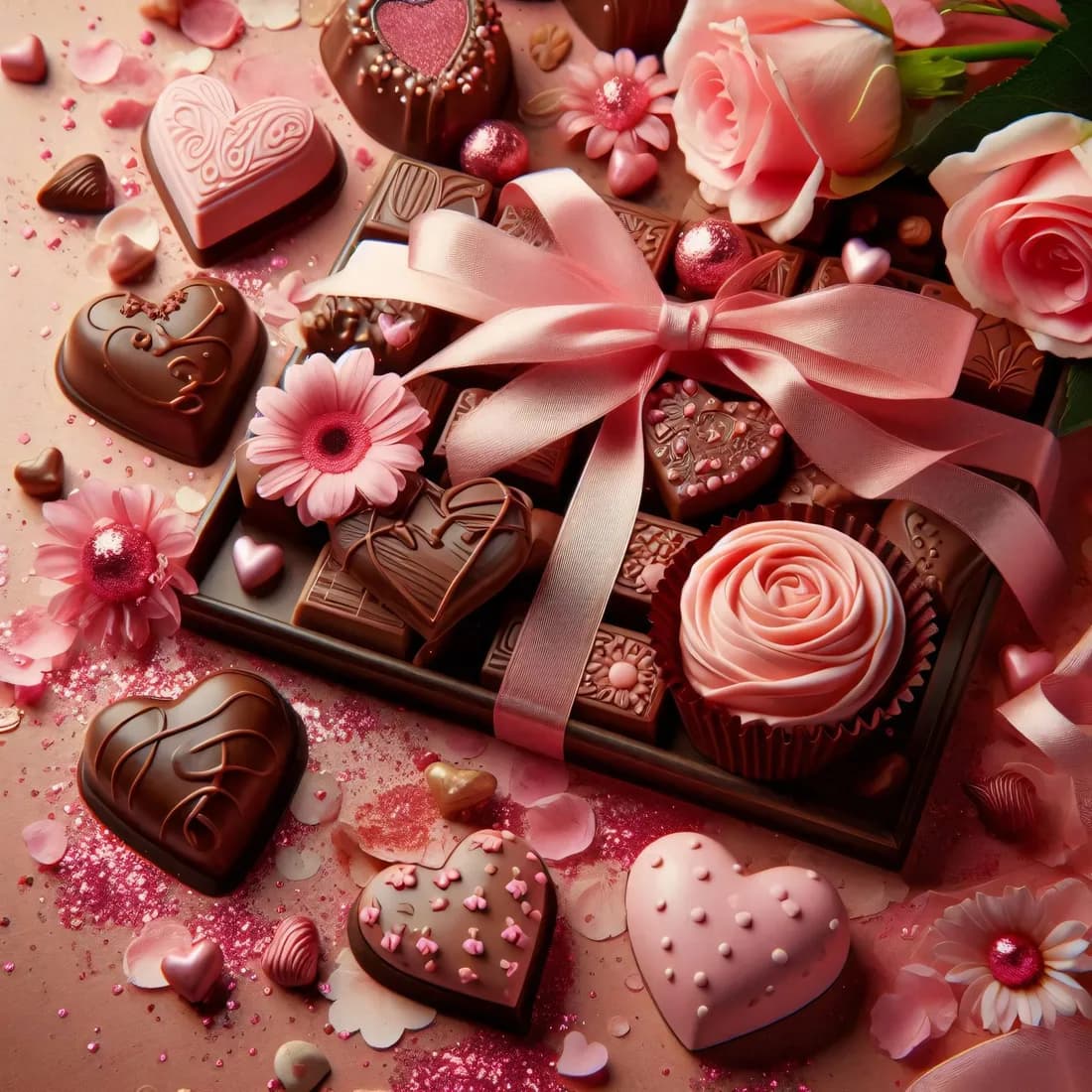 Pink chocolates and flowers at MÌO Utrecht
