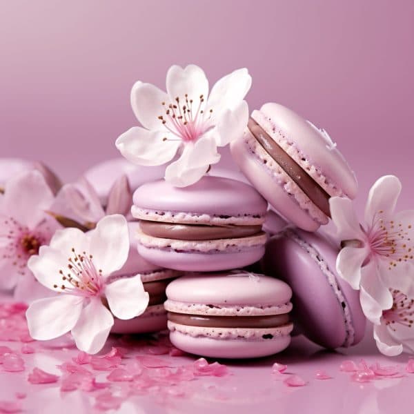 Pink macarons with blossom at MÌO Utrecht