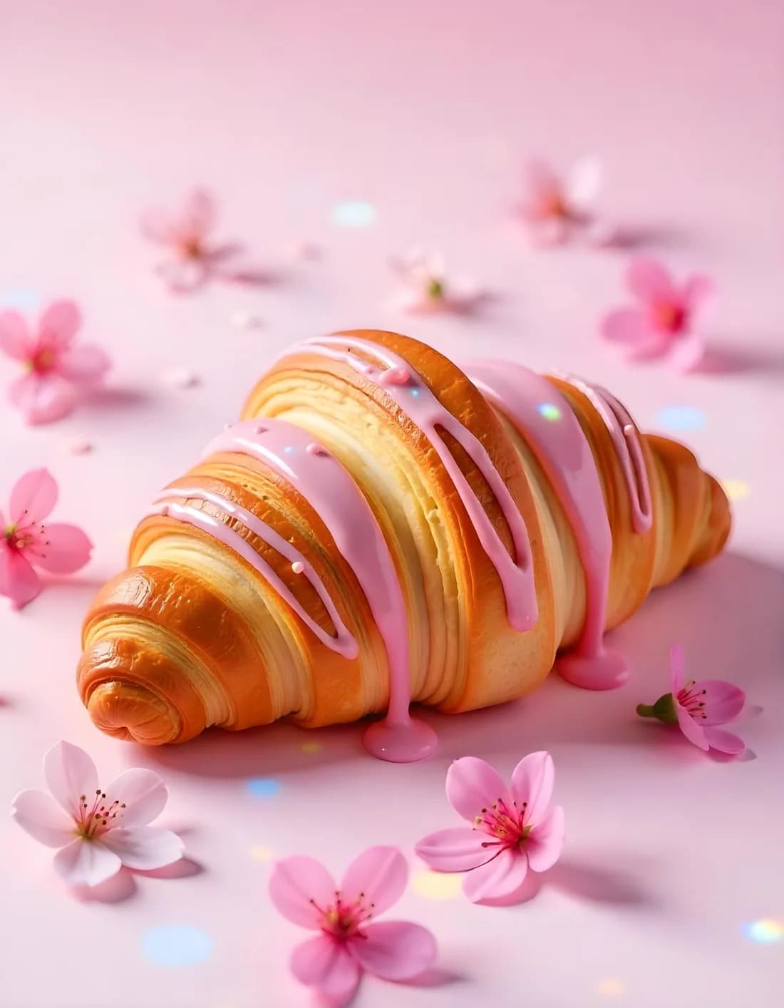 Roze croissant met bloesem